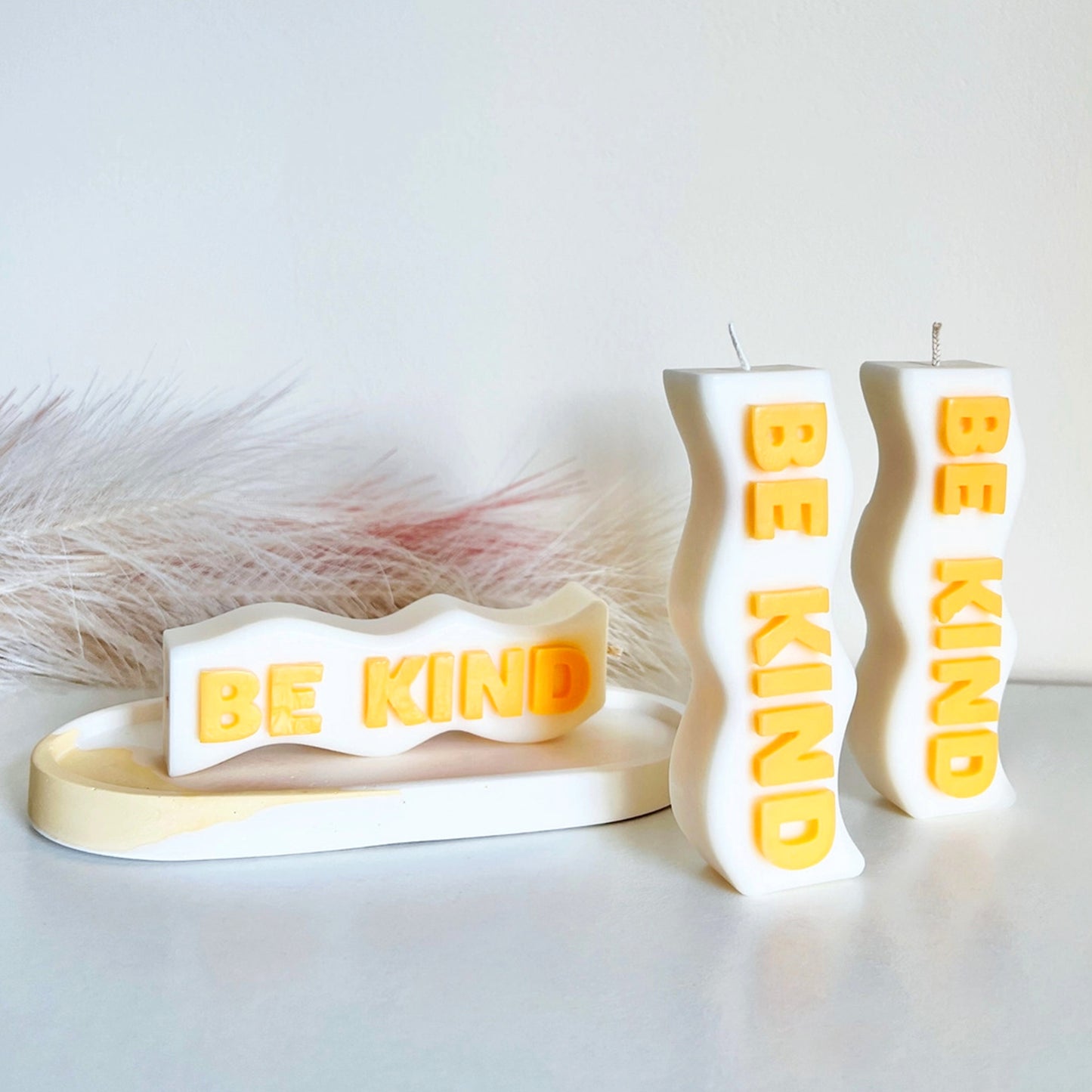 Be Kind Pillar Candles - Soy Aesthetic Candle - White Home Decor Gift