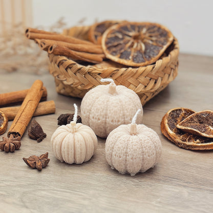 Beige Pumpkin Candles Set of 3 - Pumpkin Spice Candles - Autumn Decor Candles