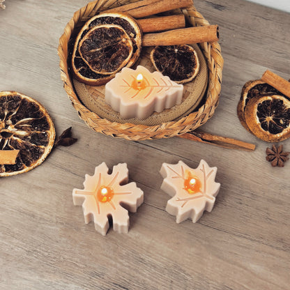 Beige Autumn Leaf Tea Light Candle Set - Autumn Candles - Autumn Decor