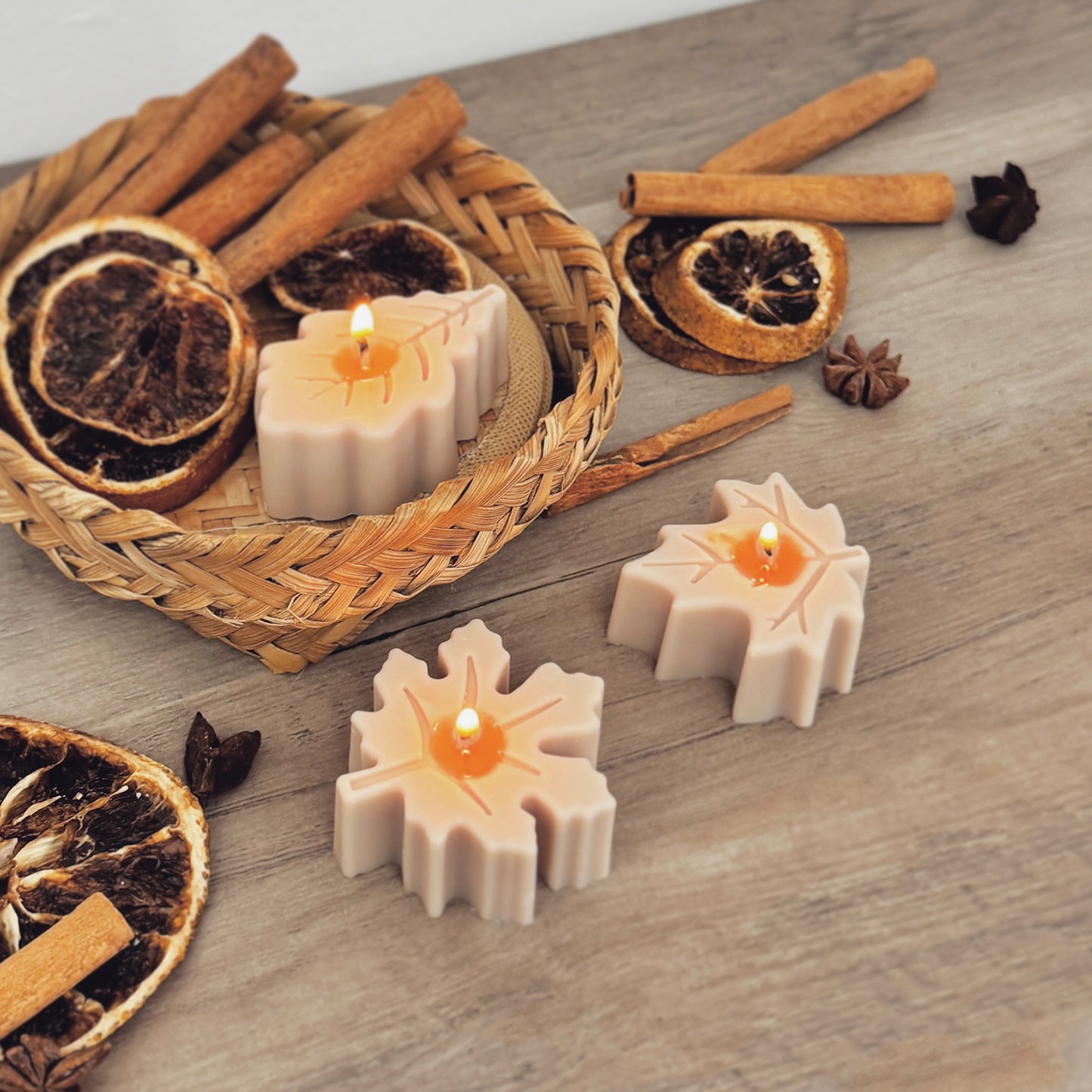 Beige Autumn Leaf Tea Light Candle Set - Autumn Candles - Autumn Decor