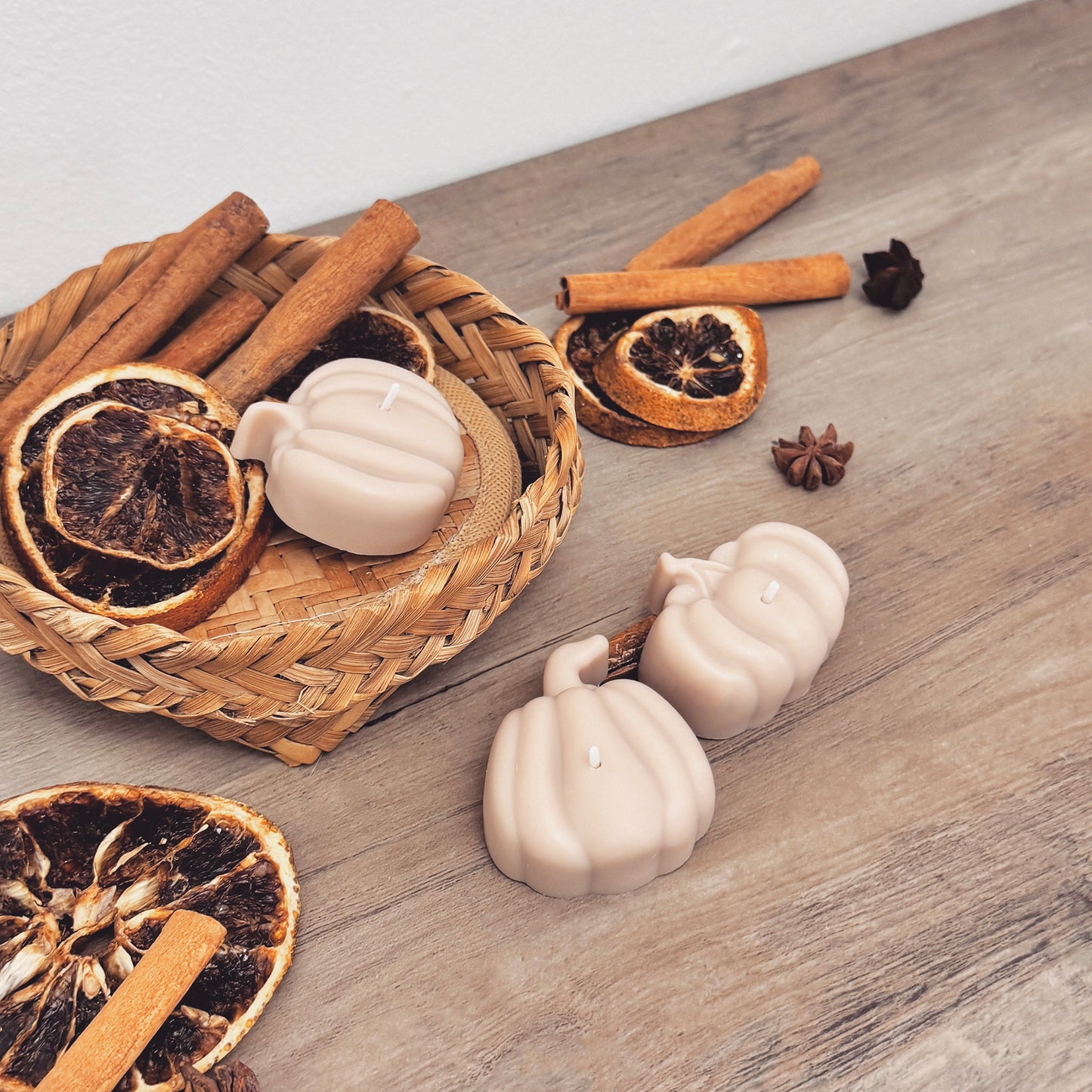 Beige Autumn Pumpkin Tea Light Candle Set - Natural Halloween Pumpkin Candles