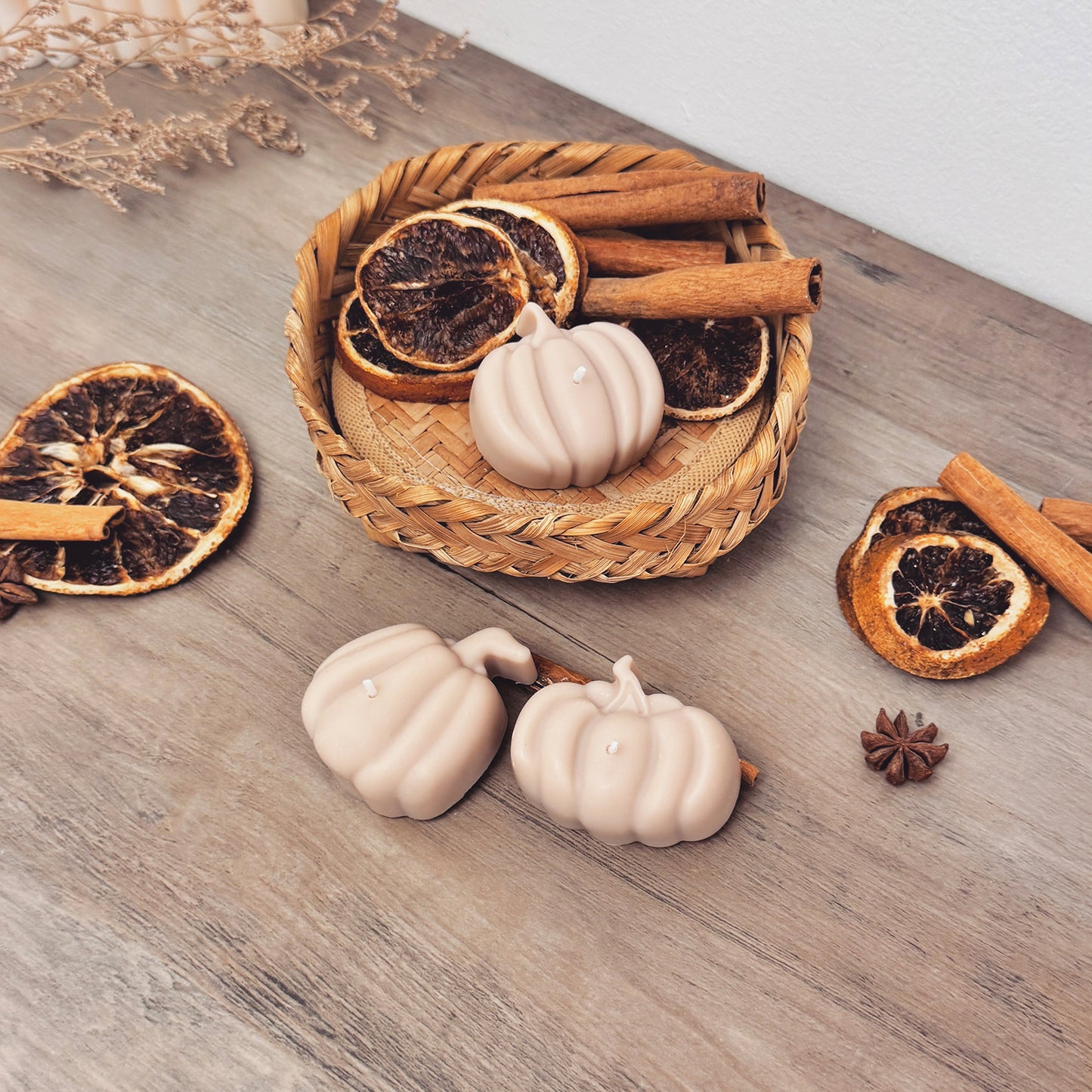 Beige Autumn Pumpkin Tea Light Candle Set - Natural Halloween Pumpkin Candles