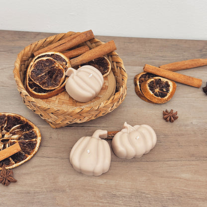 Beige Autumn Pumpkin Tea Light Candle Set - Natural Halloween Pumpkin Candles