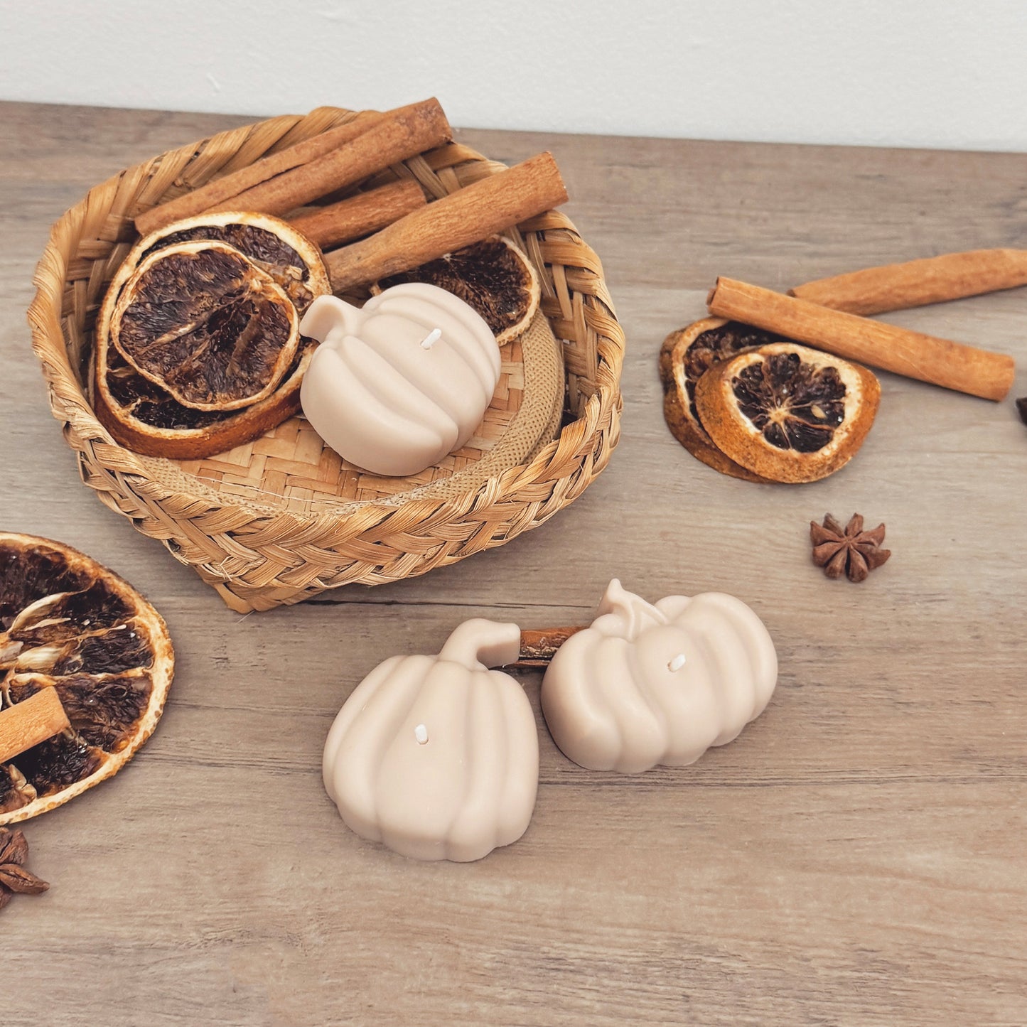 Beige Autumn Pumpkin Tea Light Candle Set - Natural Halloween Pumpkin Candles