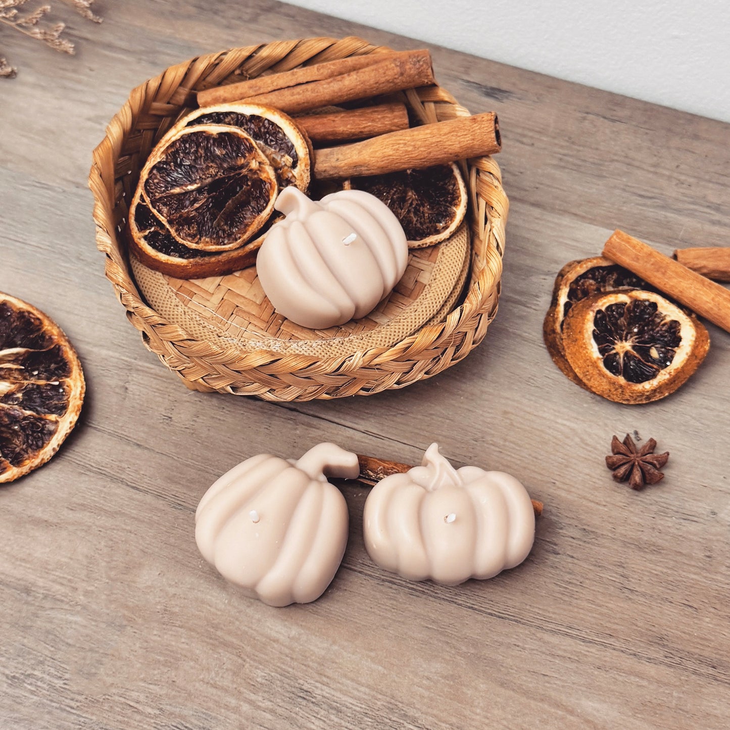 Beige Autumn Pumpkin Tea Light Candle Set - Natural Halloween Pumpkin Candles