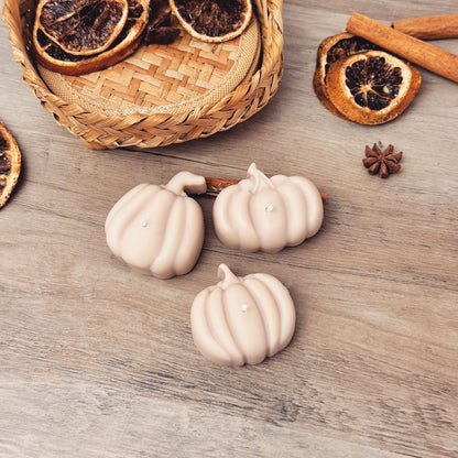 Beige Autumn Pumpkin Tea Light Candle Set - Natural Halloween Pumpkin Candles