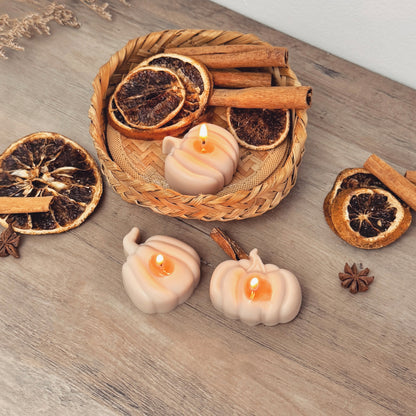 Beige Autumn Pumpkin Tea Light Candle Set - Natural Halloween Pumpkin Candles