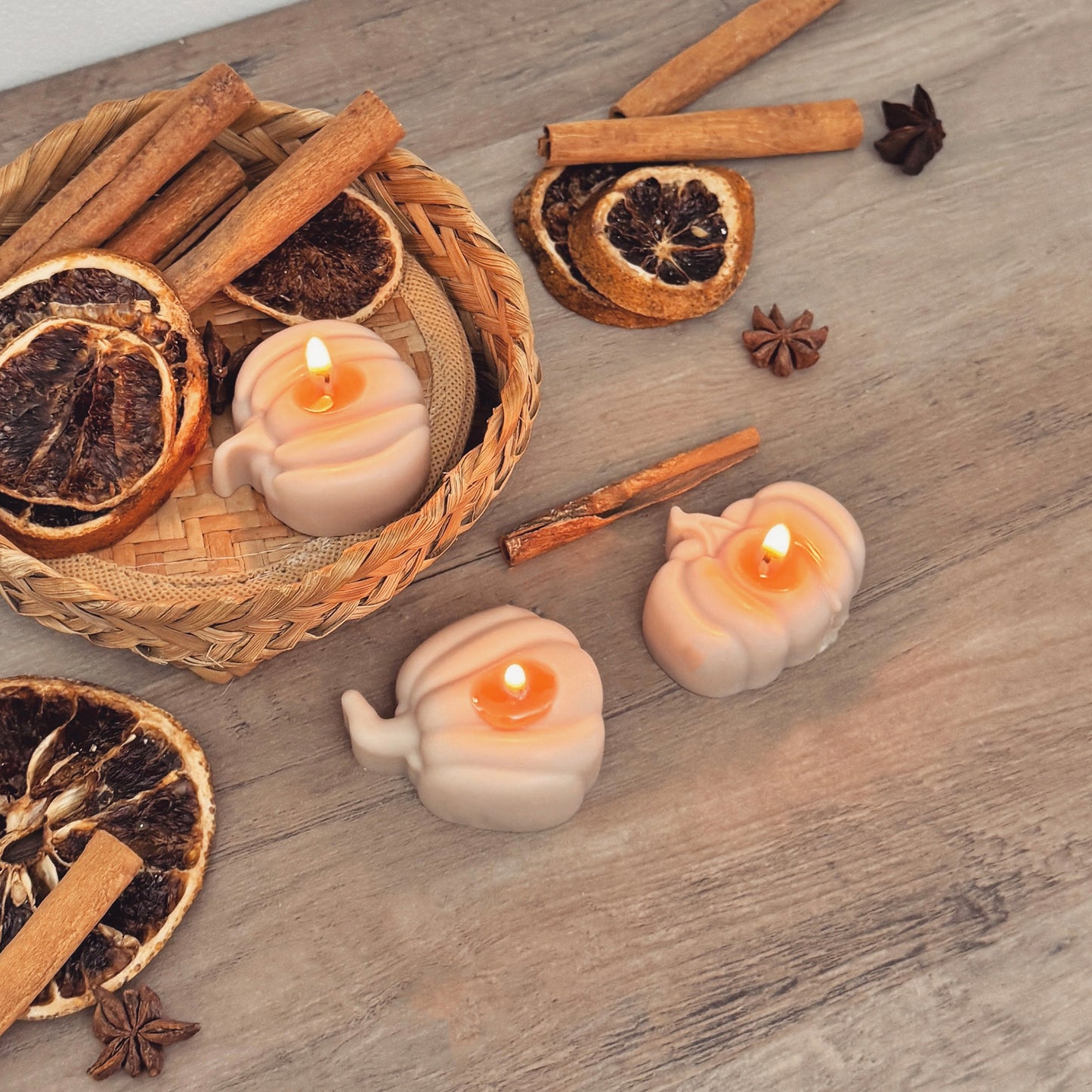 Beige Autumn Pumpkin Tea Light Candle Set - Natural Halloween Pumpkin Candles