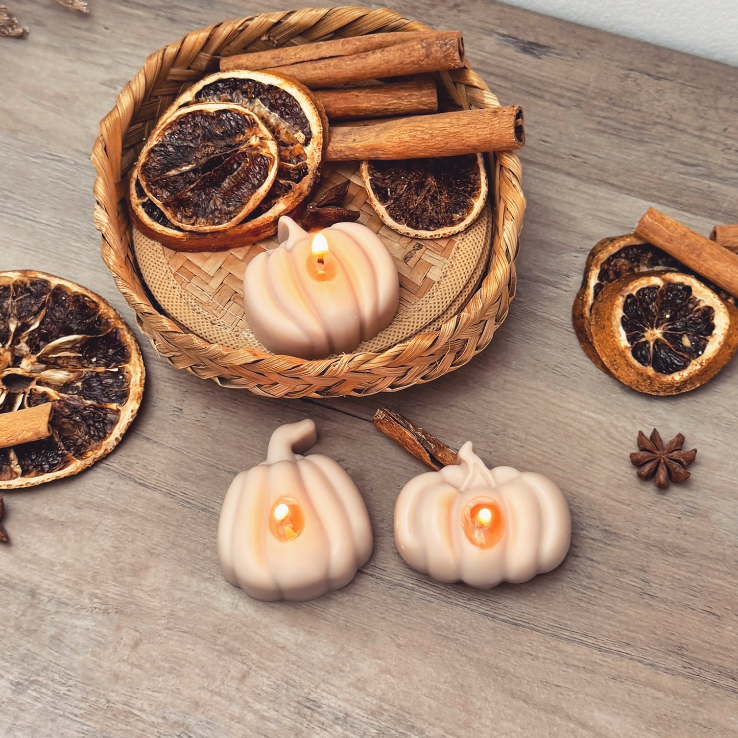 Beige Autumn Pumpkin Tea Light Candle Set - Natural Halloween Pumpkin Candles