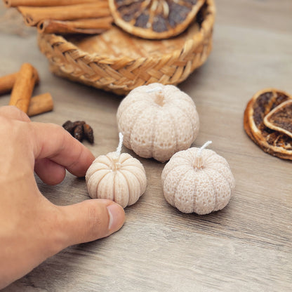 Beige Pumpkin Candles Set of 3 - Pumpkin Spice Candles - Autumn Decor Candles