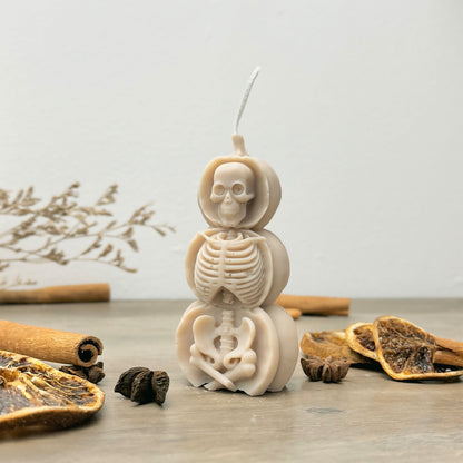 Beige Skeleton Candle - Beige Halloween Decoration - Spooky Gift