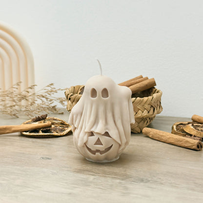 Beige Ghost and Pumpkin Halloween Candle - Ghost Halloween Decoration