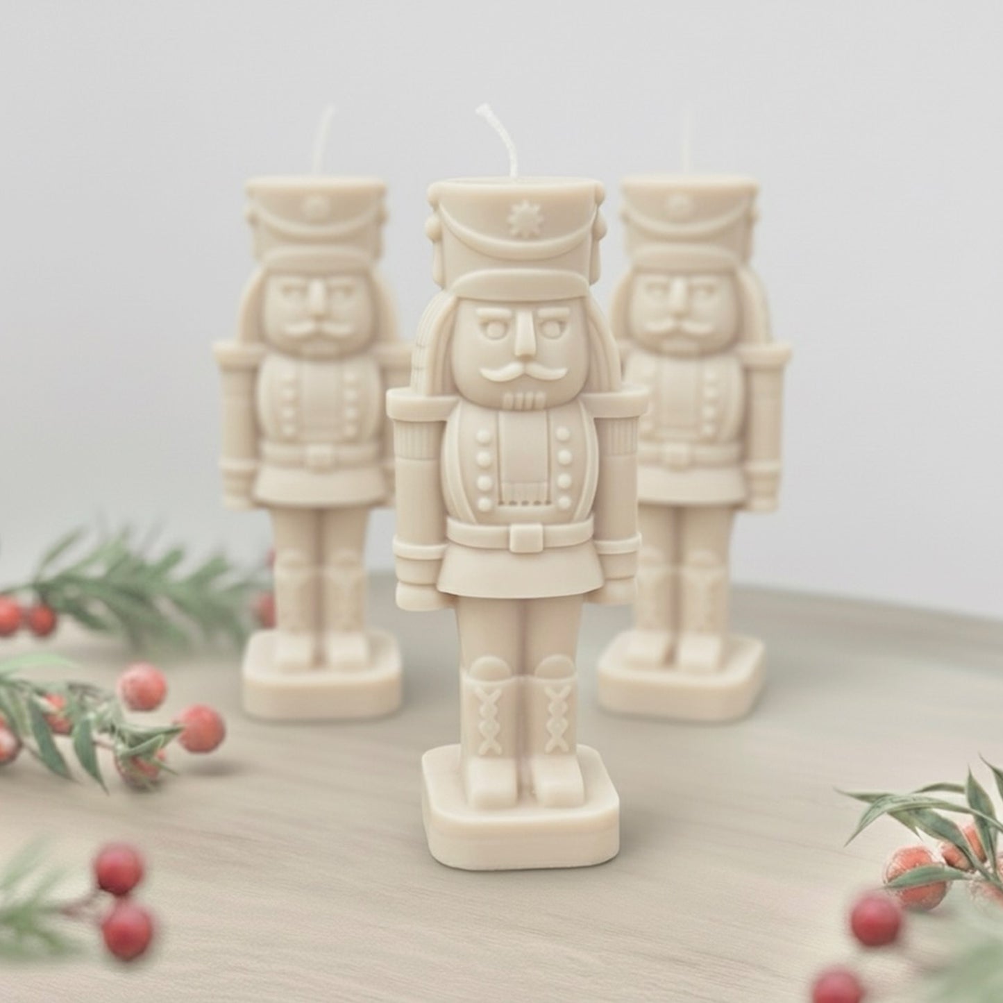 Beige Christmas Nutcracker Candle - Traditional Christmas Decor