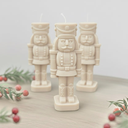 Beige Christmas Nutcracker Candle - Traditional Christmas Decor