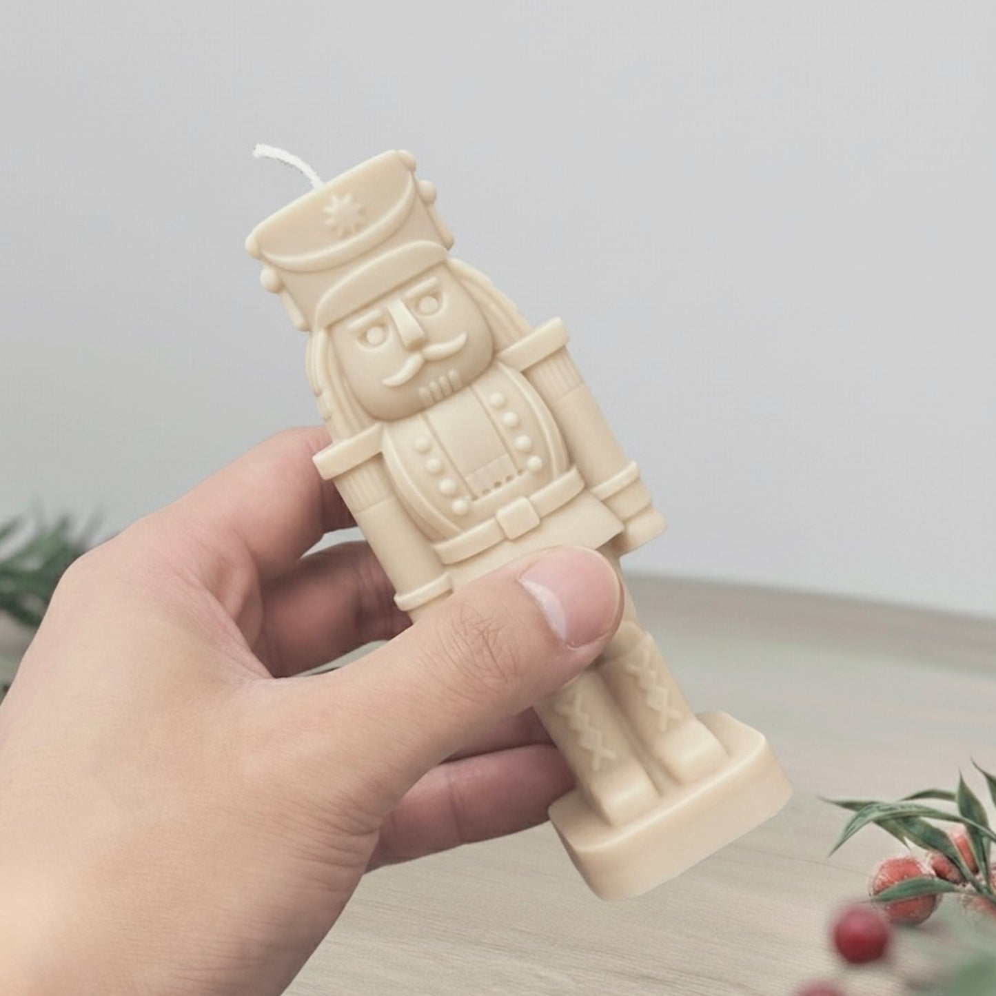 Beige Christmas Nutcracker Candle - Traditional Christmas Decor