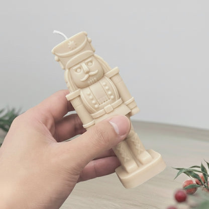 Beige Christmas Nutcracker Candle - Traditional Christmas Decor