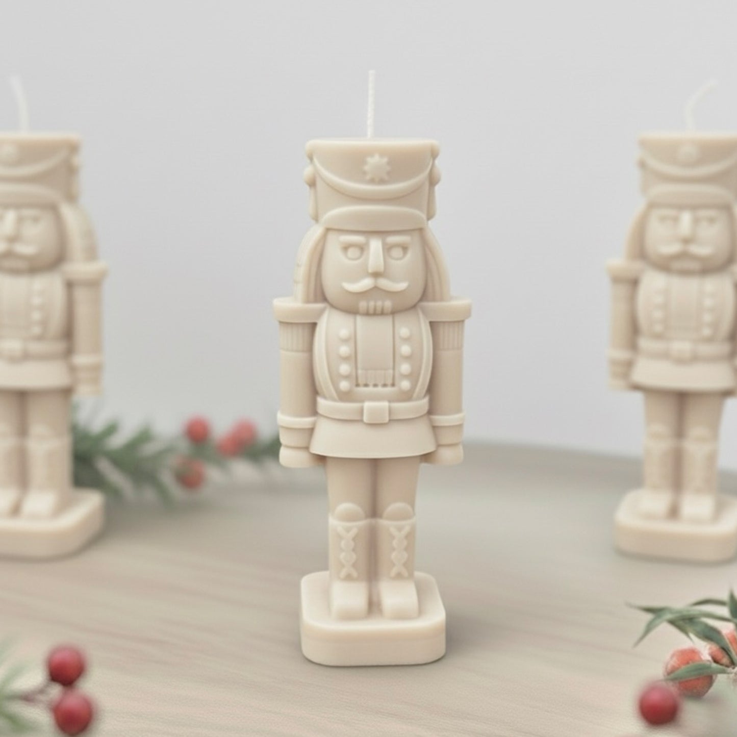 Beige Christmas Nutcracker Candle - Traditional Christmas Decor