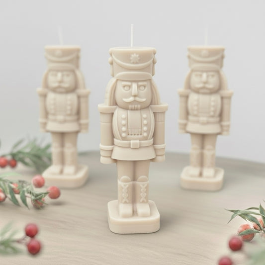 Beige Christmas Nutcracker Candle - Traditional Christmas Decor