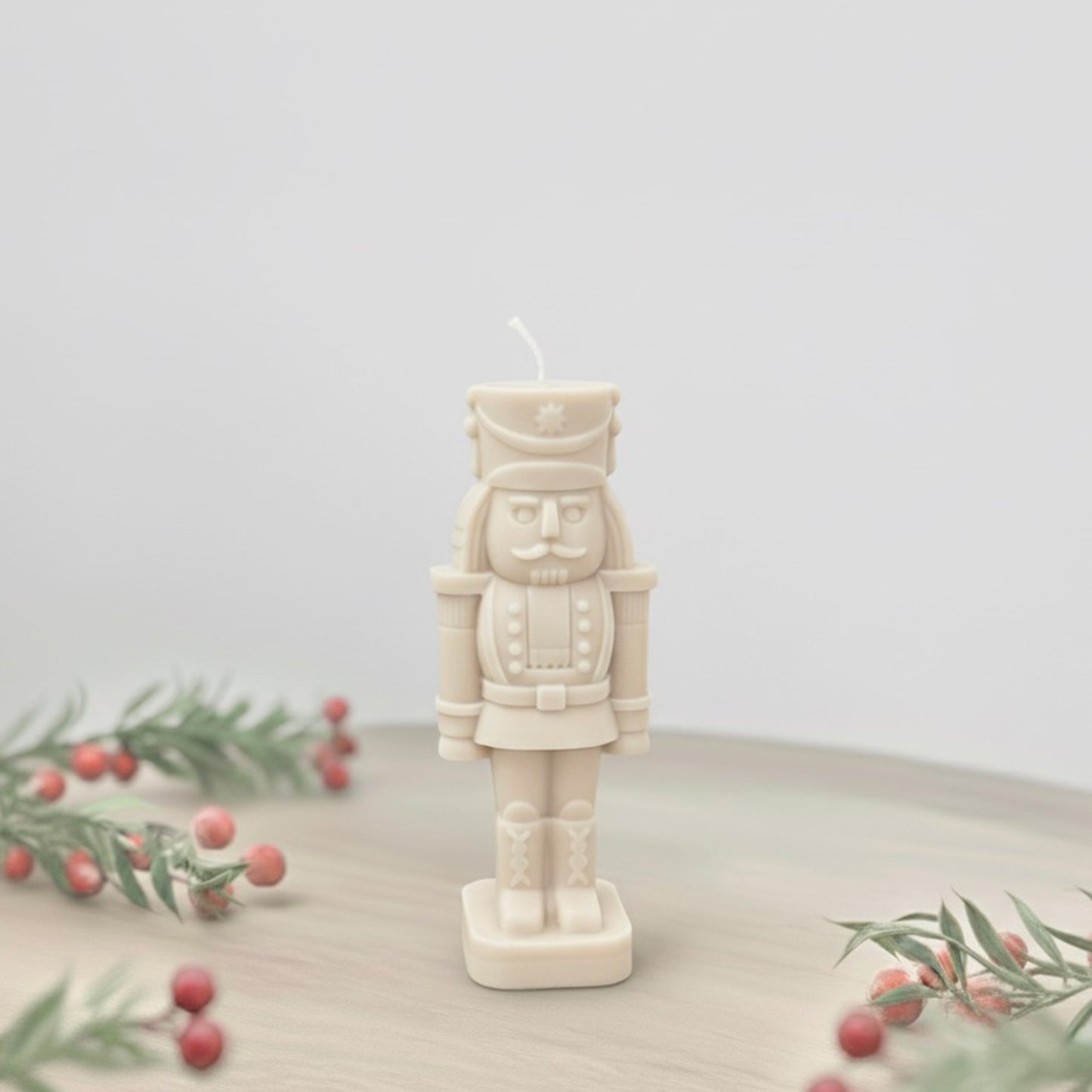 Beige Christmas Nutcracker Candle - Traditional Christmas Decor