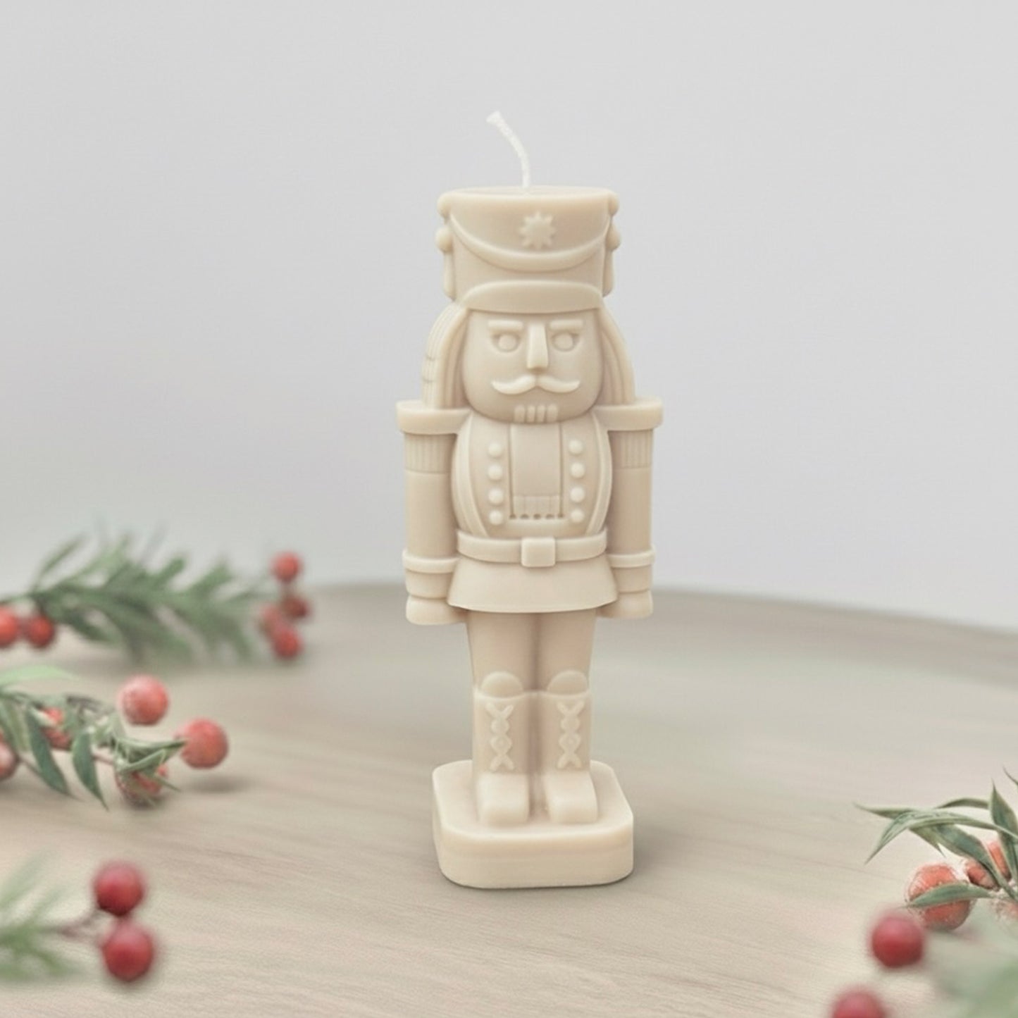 Beige Christmas Nutcracker Candle - Traditional Christmas Decor