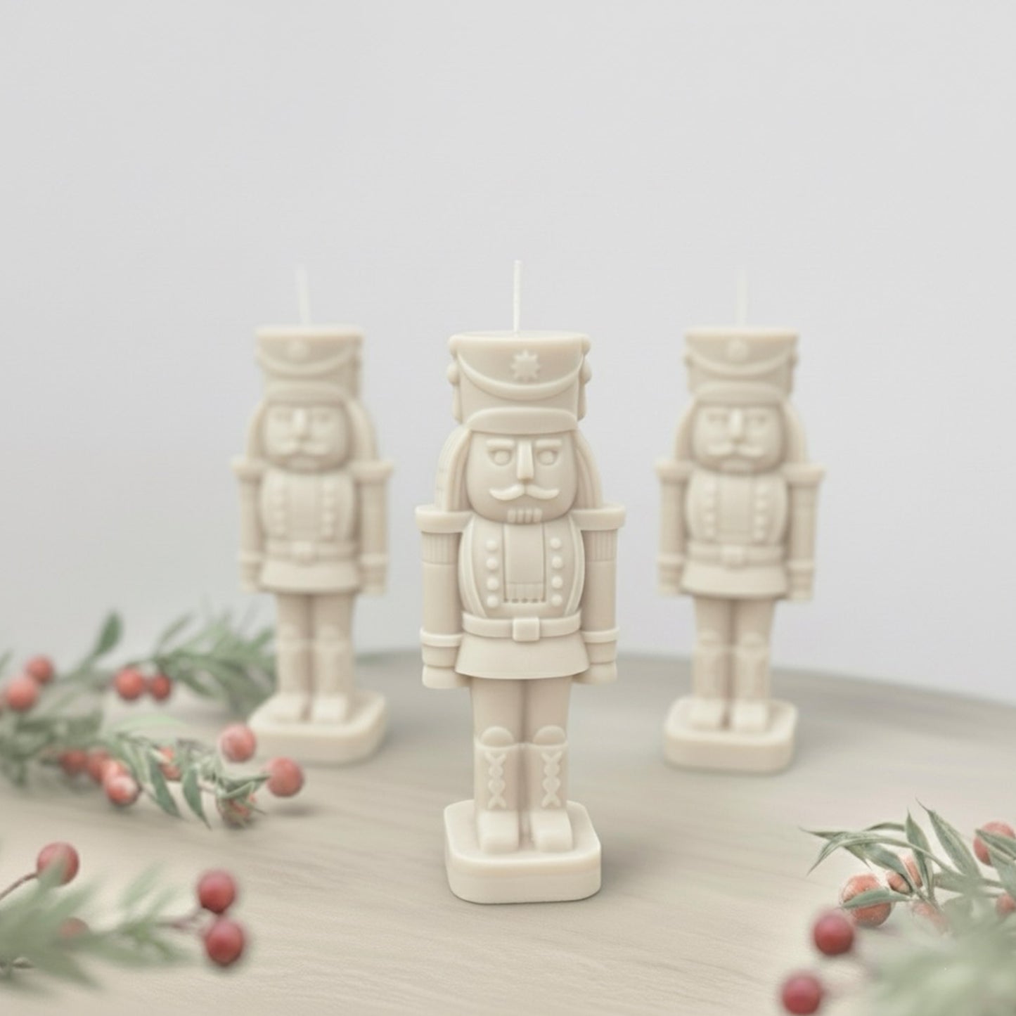 Beige Christmas Nutcracker Candle - Traditional Christmas Decor