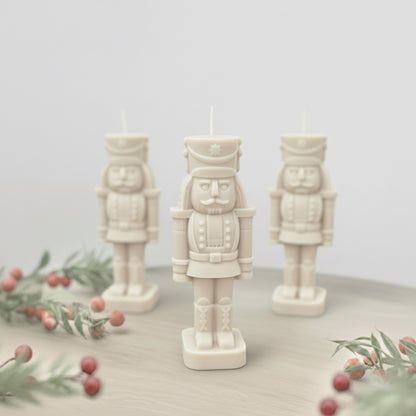 Beige Christmas Nutcracker Candle - Traditional Christmas Decor