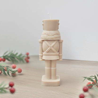 Beige Christmas Nutcracker Candle - Traditional Christmas Decor