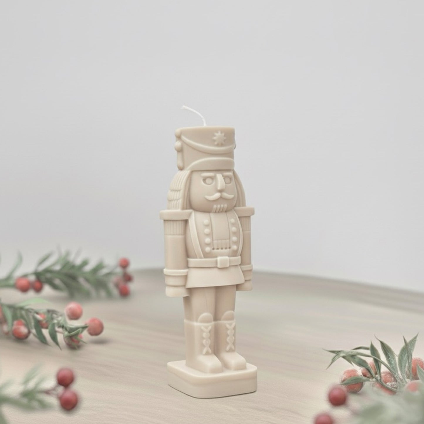 Beige Christmas Nutcracker Candle - Traditional Christmas Decor