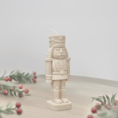 Beige Christmas Nutcracker Candle - Traditional Christmas Decor