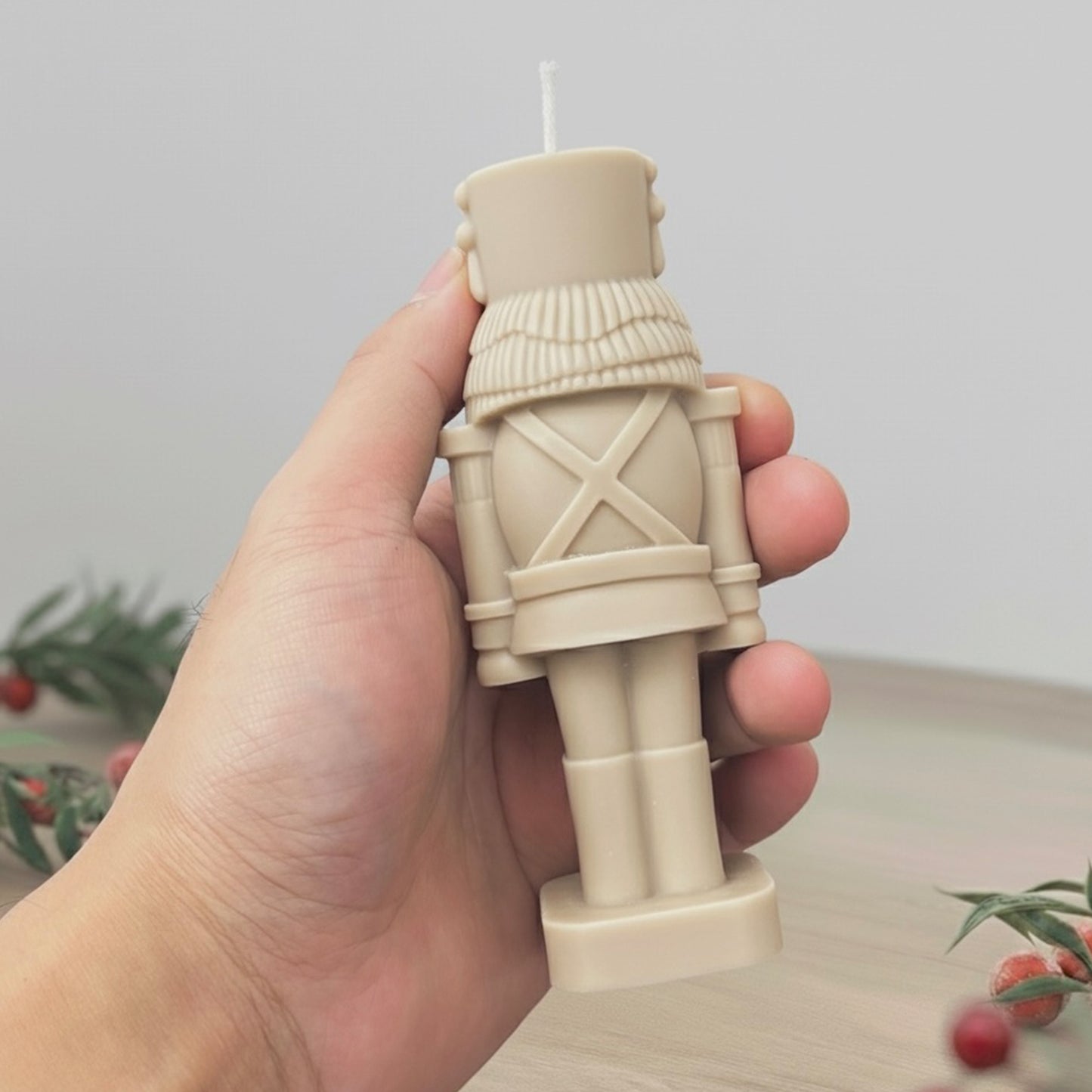 Beige Christmas Nutcracker Candle - Traditional Christmas Decor