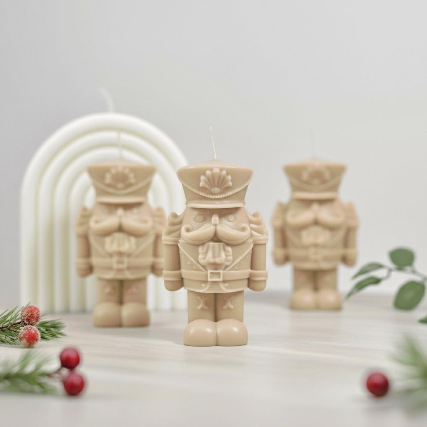 Traditional Nutcracker Christmas Candle - Beige Christmas Decor