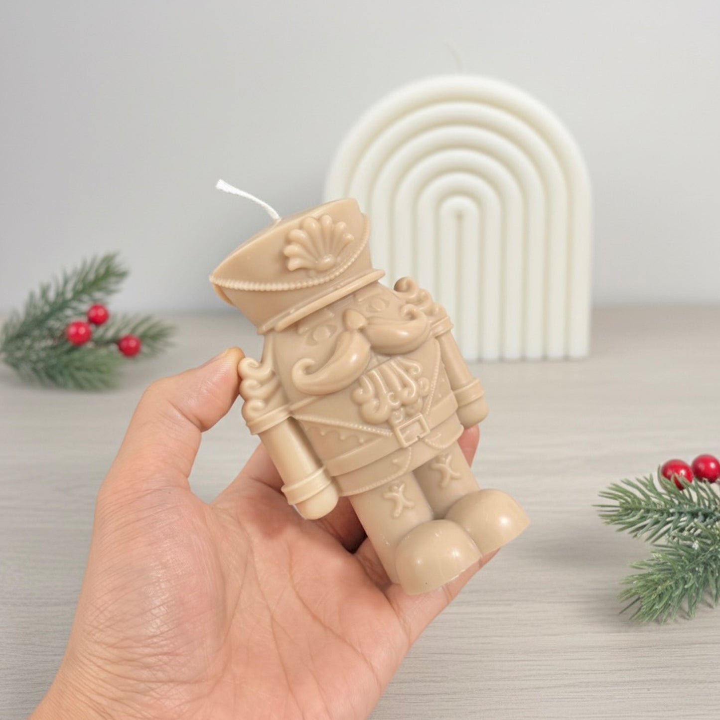 Traditional Nutcracker Christmas Candle - Beige Christmas Decor