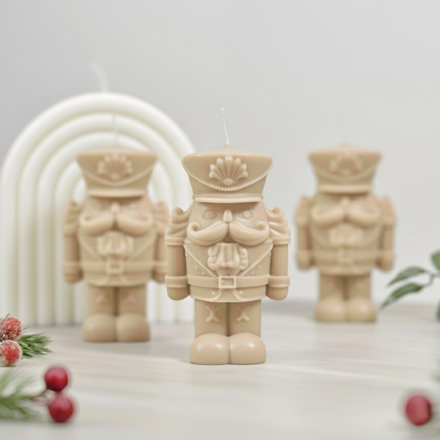 Traditional Nutcracker Christmas Candle - Beige Christmas Decor