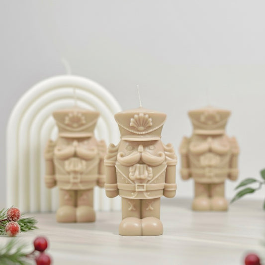 Traditional Nutcracker Christmas Candle - Beige Christmas Decor