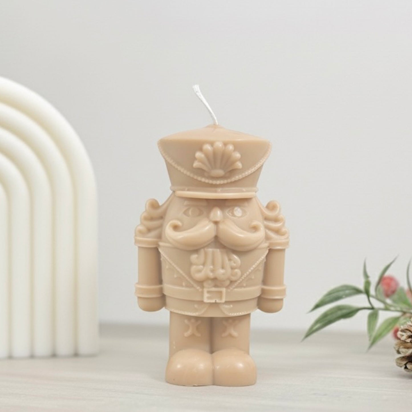 Traditional Nutcracker Christmas Candle - Beige Christmas Decor