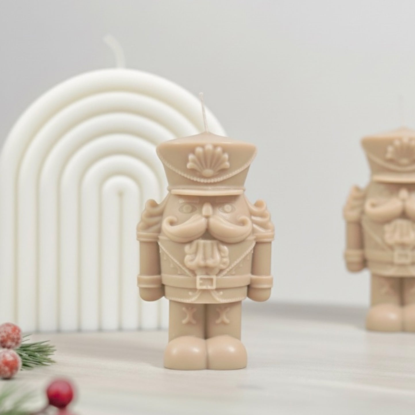 Traditional Nutcracker Christmas Candle - Beige Christmas Decor