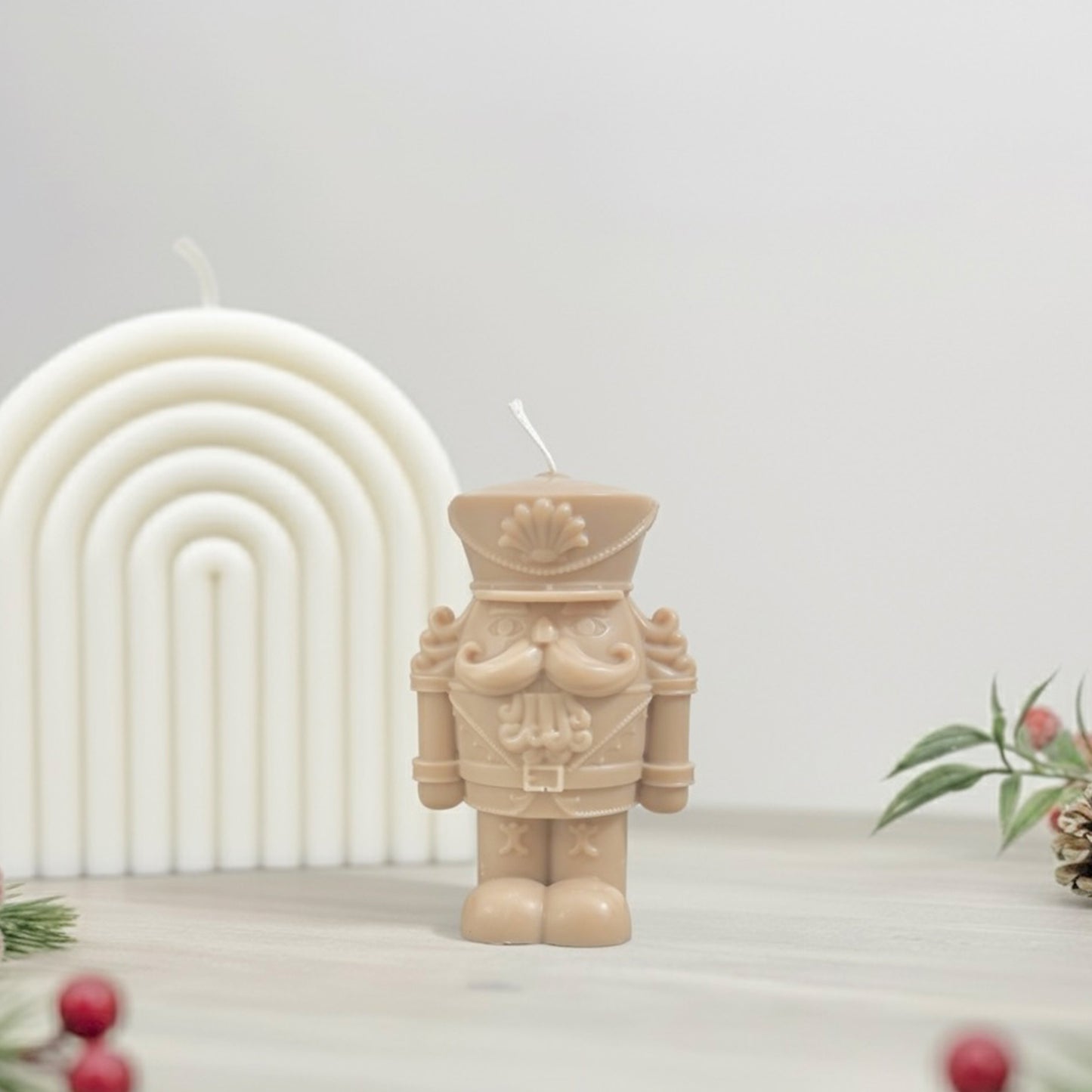 Traditional Nutcracker Christmas Candle - Beige Christmas Decor