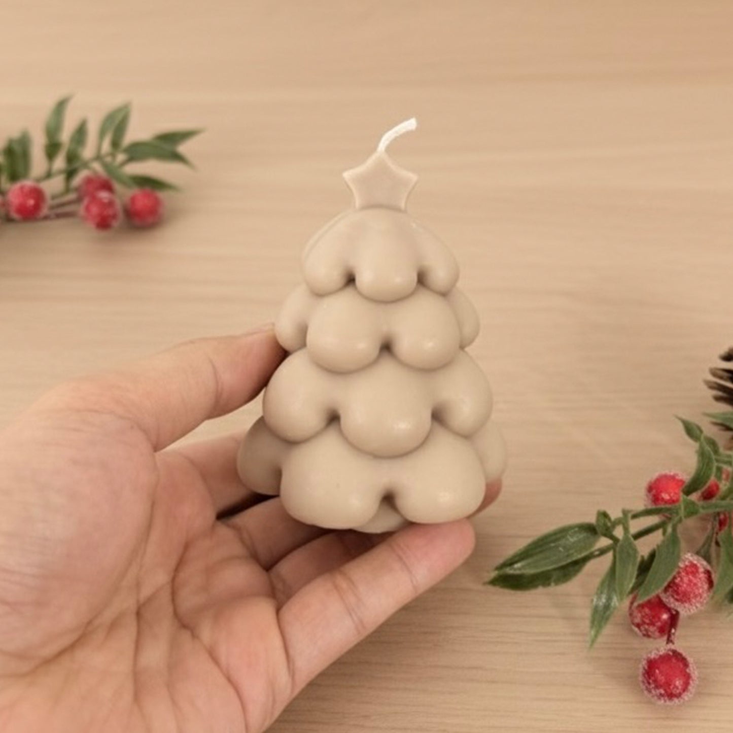 Beige Christmas Tree Candle and Christmas Decoration - Christmas Candles