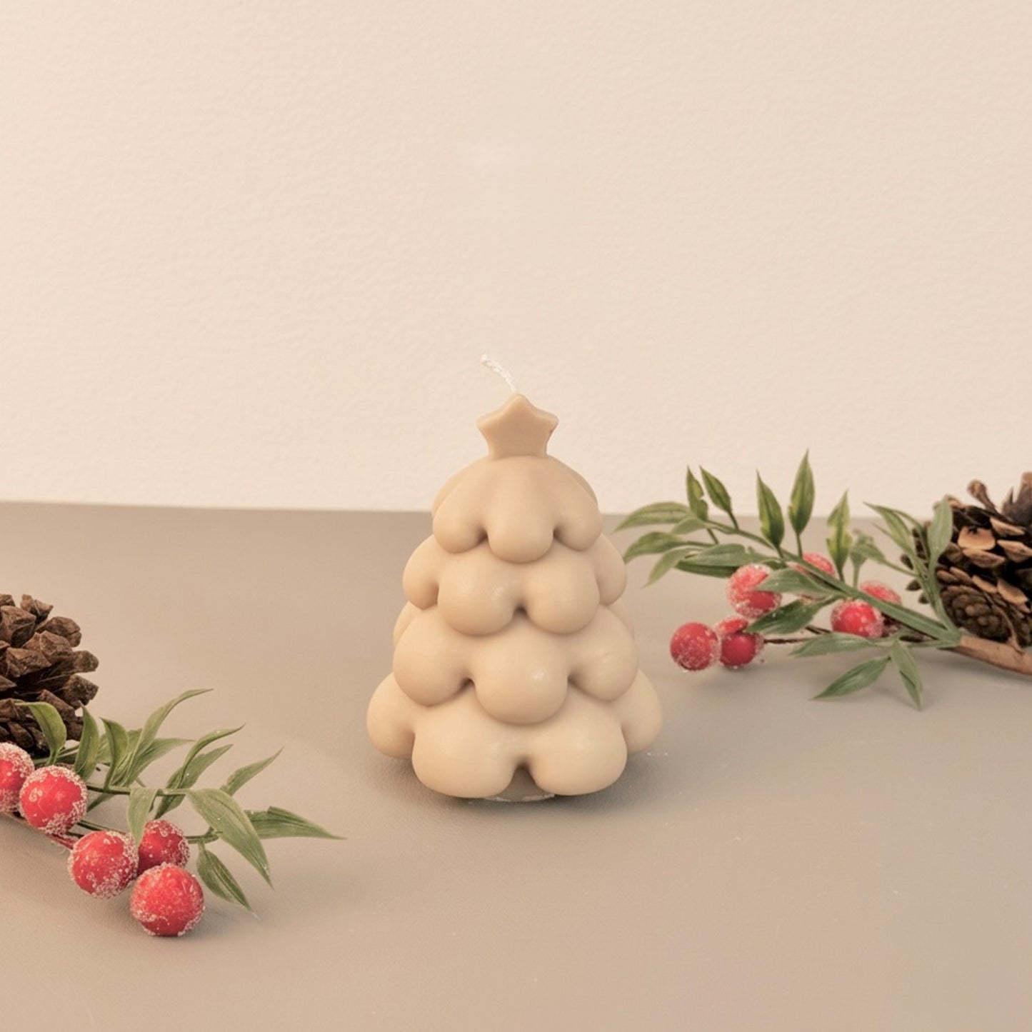 Beige Christmas Tree Candle and Christmas Decoration - Christmas Candles