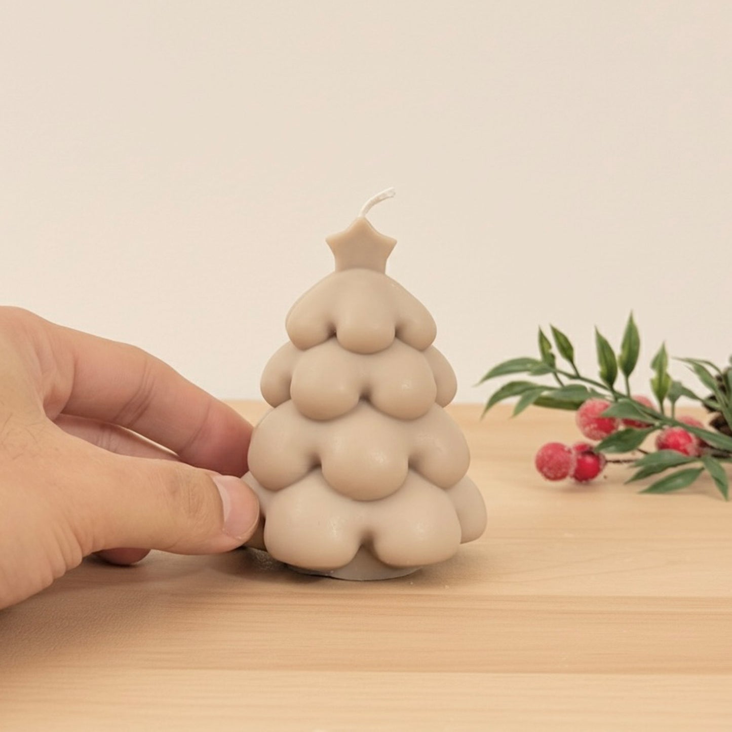 Beige Christmas Tree Candle and Christmas Decoration - Christmas Candles