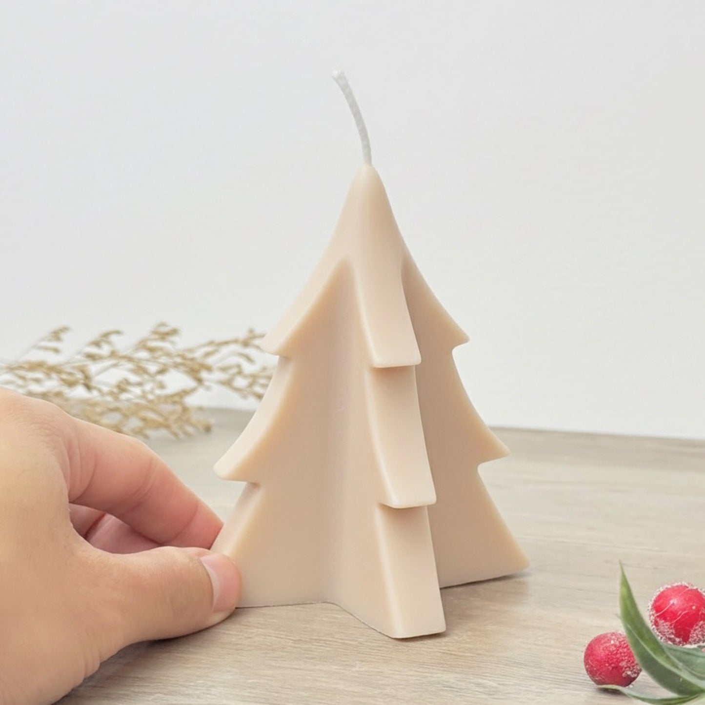 Beige Christmas Tree Candle - Neutral Christmas Decor