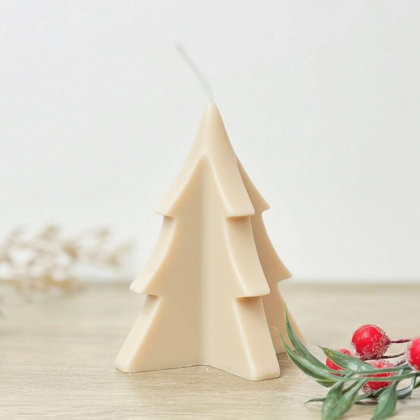 Beige Christmas Tree Candle - Neutral Christmas Decor
