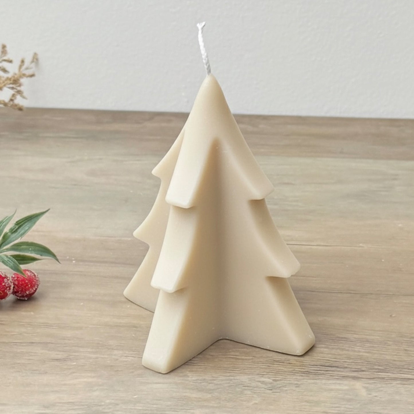Beige Christmas Tree Candle - Neutral Christmas Decor
