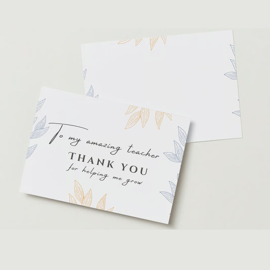 Thank You Card for Teachers - Blank Greetings Card for Teacher Gift