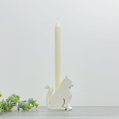 Cat Candle Holder - White Cat Gift - White Candlestick Holder