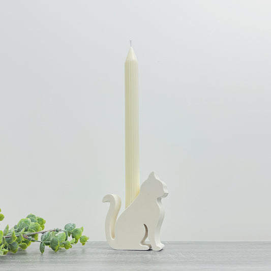 Cat Candle Holder - White Cat Gift - White Candlestick Holder