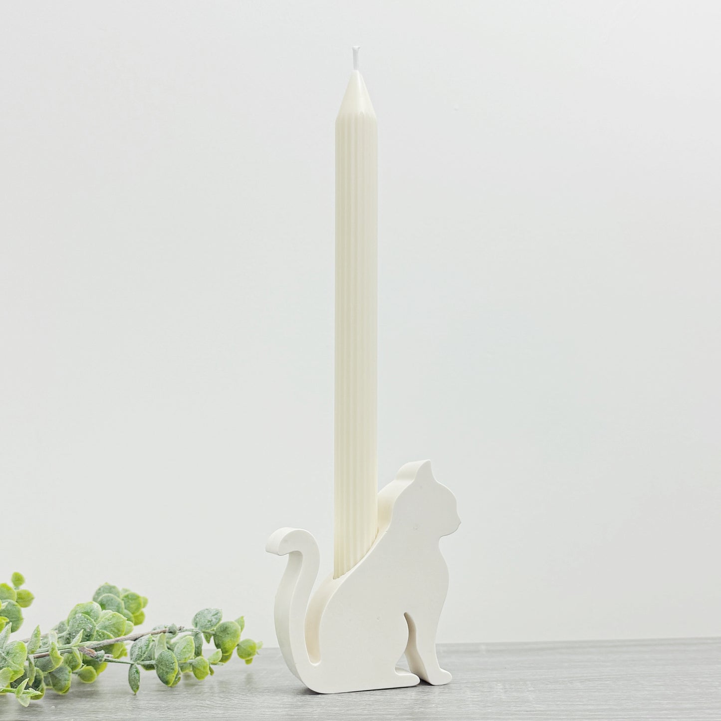 Cat Candle Holder - White Cat Gift - White Candlestick Holder