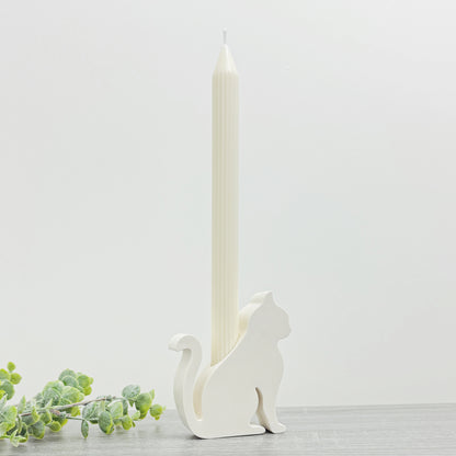 Cat Candle Holder - White Cat Gift - White Candlestick Holder