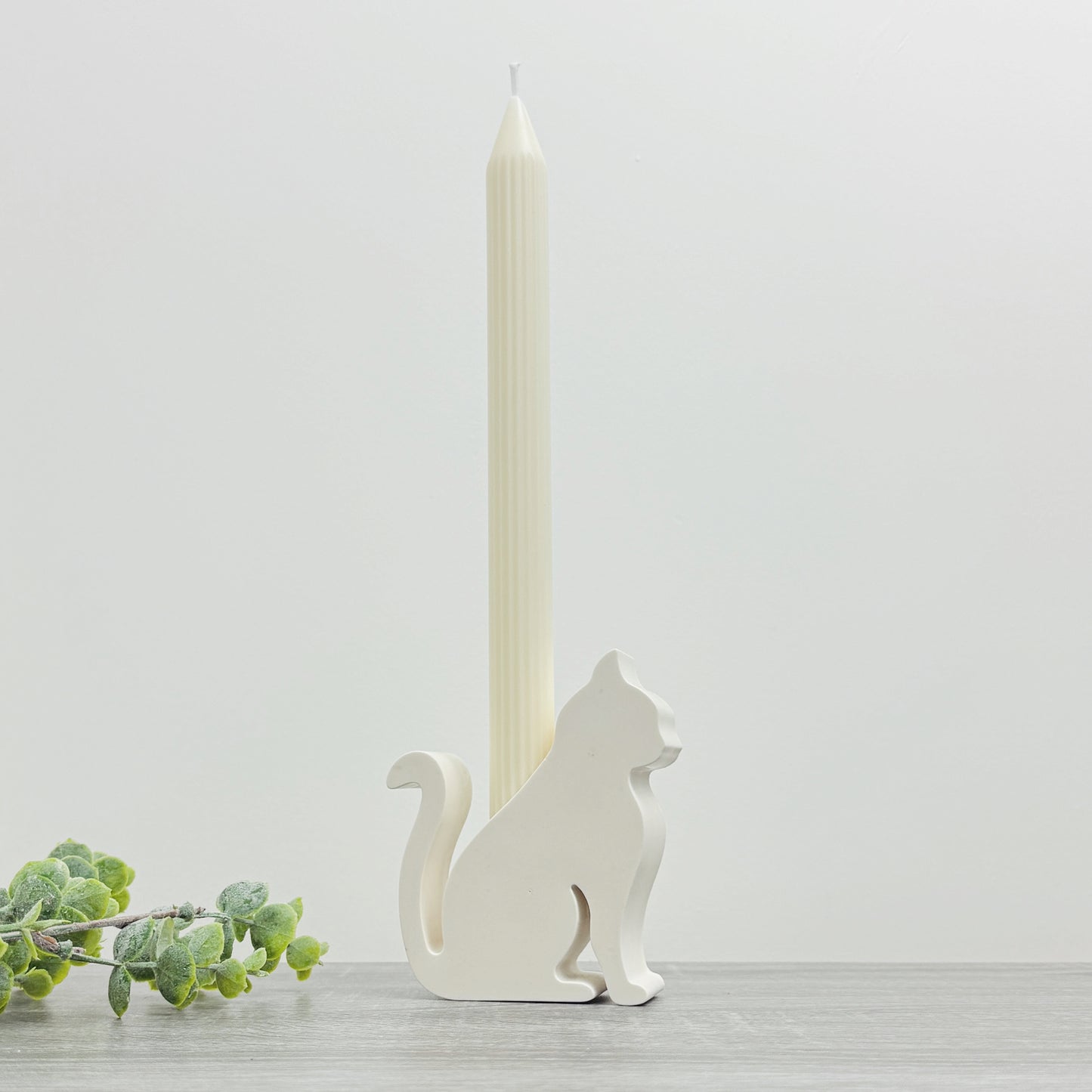 Cat Candle Holder - White Cat Gift - White Candlestick Holder