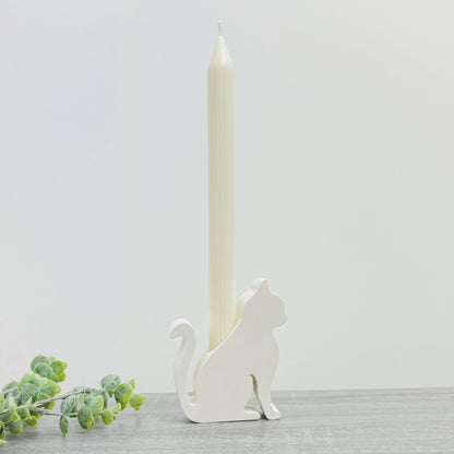 Cat Candle Holder - White Cat Gift - White Candlestick Holder